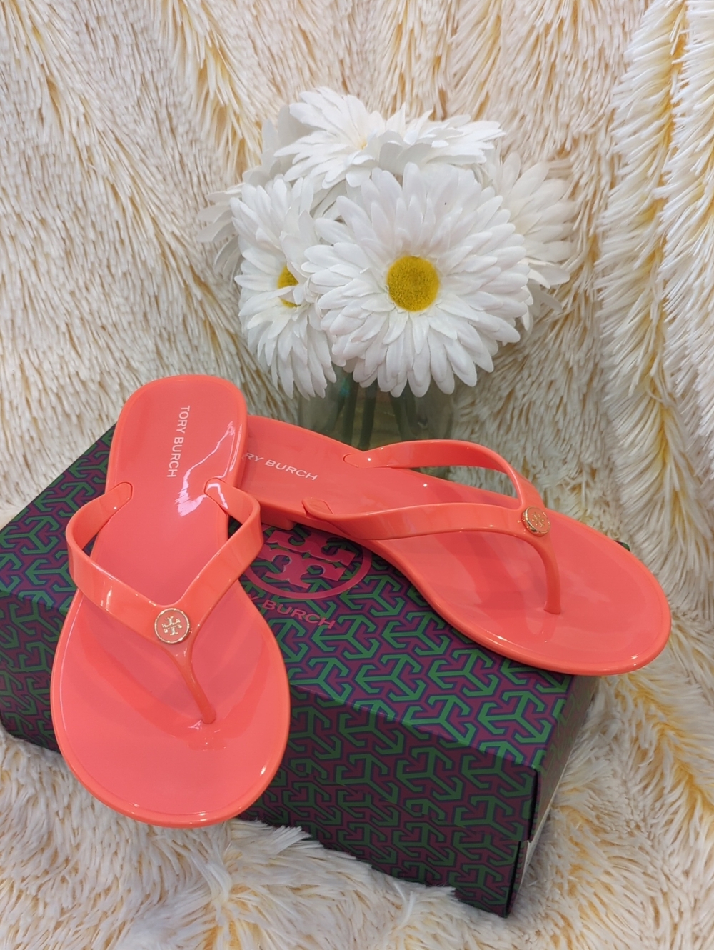 ❣️🩴Tory Burch Coral Gloss candy fluo color Jelly Thong Sandals🩴❣️